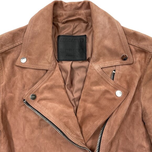 All Saints Goat Leather Salmon Pink Moto Jacket Women's Size 6 Small - Picture 5 of 13